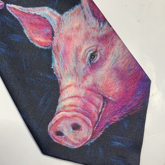 Ralph Marlin Vintage Black Pink Men's Artist Vintage Pig Tie Rare 1989 - Picture 3 of 6